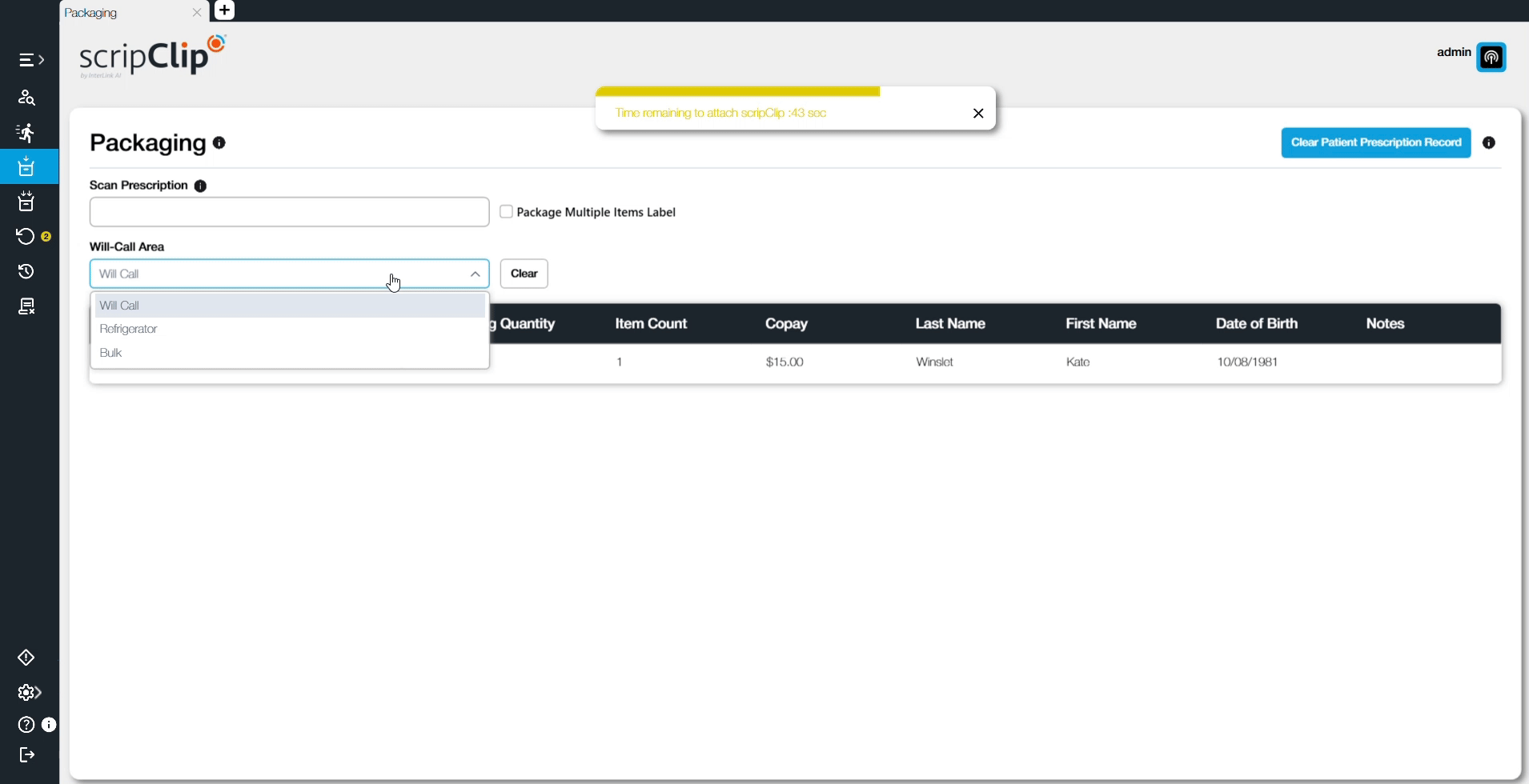 Select Will-Call Area