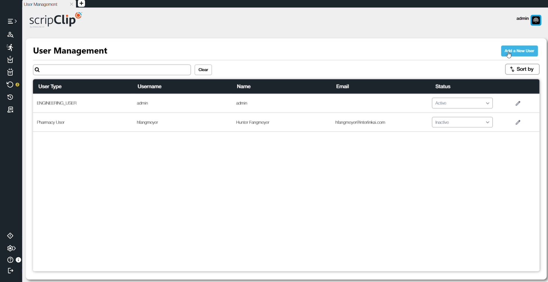 scripClip - Creating a new user